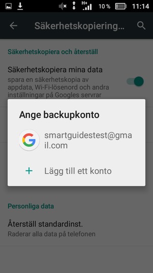 Tryck på ditt säkerhetskopieringskonto