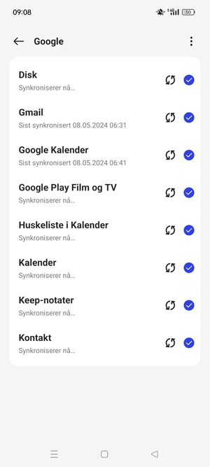 Din informasjon blir synkronisert