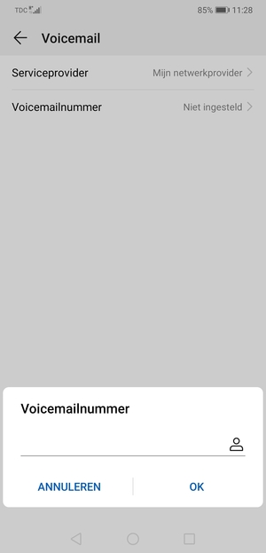 Voer het Voicemailnummer in en selecteer OK