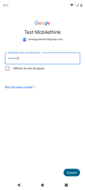Saisissez votre mot de passe et sélectionnez Suivant