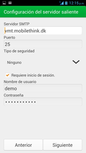 Introduzca la dirección de servidor saliente