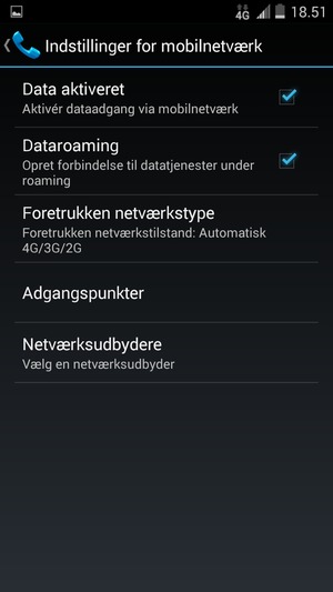 Slå Dataroaming til eller fra