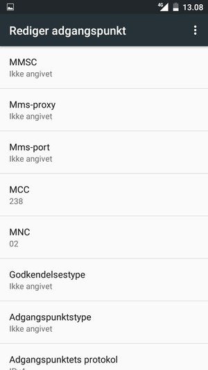 Scroll ned og indtast MMS-oplysninger