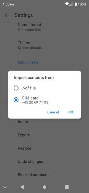 Select SIM card and  OK
