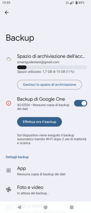Seleziona Spazio di archivazione dell'account