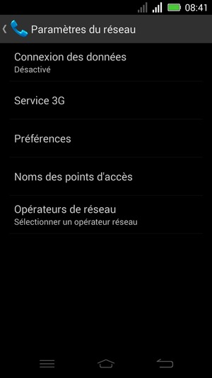 Sélectionnez Service 3G