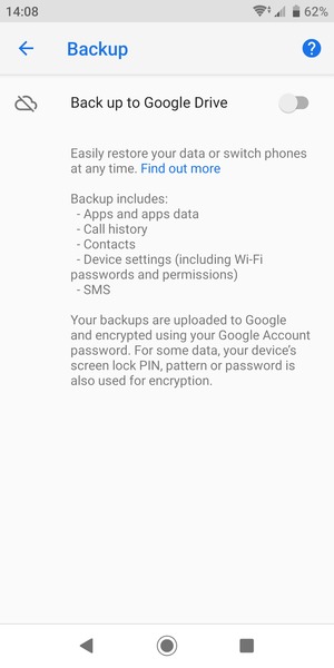 Turn on Back up to Google Drive