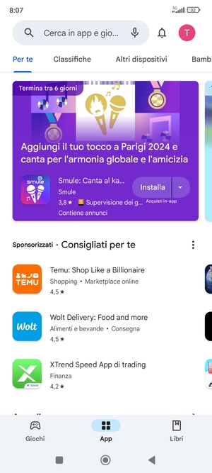 Seleziona la barra di ricerca