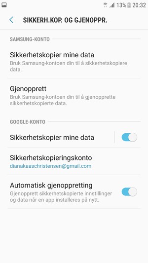 Velg Sikkerhetskopieringskonto