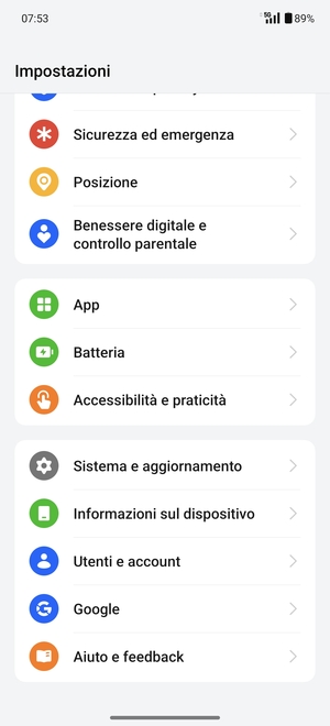 Scorri e seleziona Sistema e aggiornamento