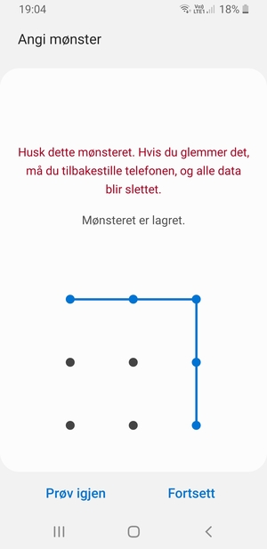 Tegn et opplåsingsmønster og velg Fortsett