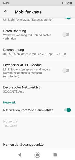 Scrollen Sie und wählen Sie Namen der Zugangspunkte