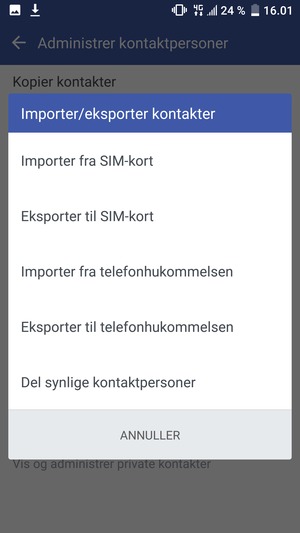 Vælg Importer fra SIM-kort