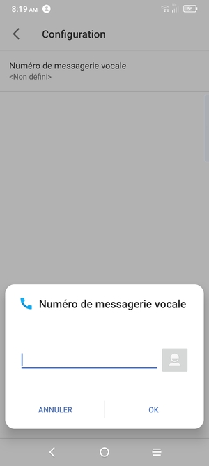 Saisissez le Numéro de messagerie vocale et sélectionnez OK