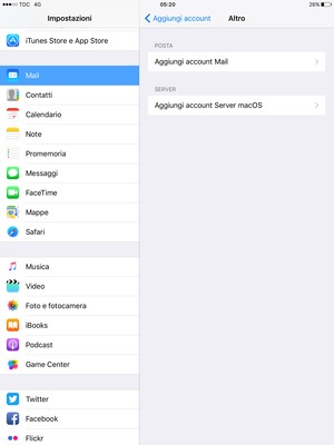 Seleziona Aggiungi account Mail