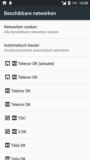 Selecteer een netwerkoperator uit de lijst