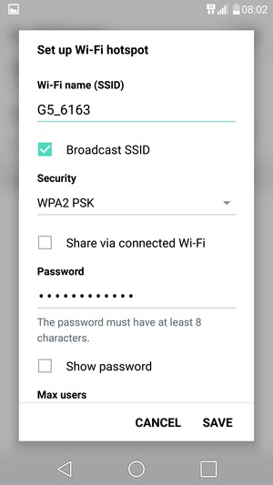 Enter a password of at least 8 characters and select SAVE