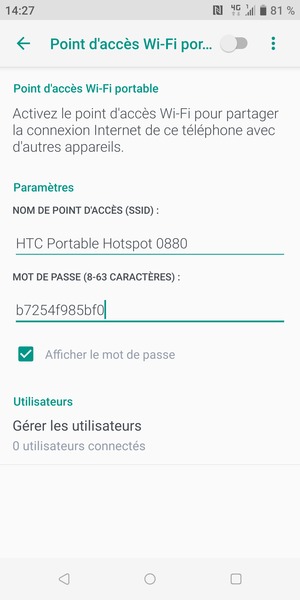 Saisissez un mot de passe de hotspot Wi-Fi d'au moins 8
