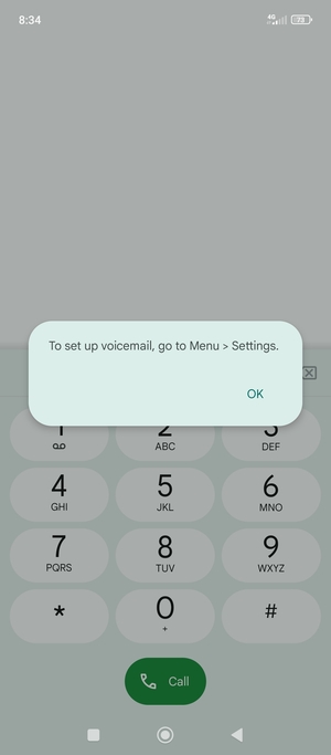 If your voicemail is not set up, select OK