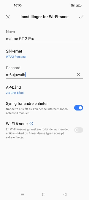 Skriv inn et Wi-Fi hotspot-passord på minst 8 tegn og velg OK