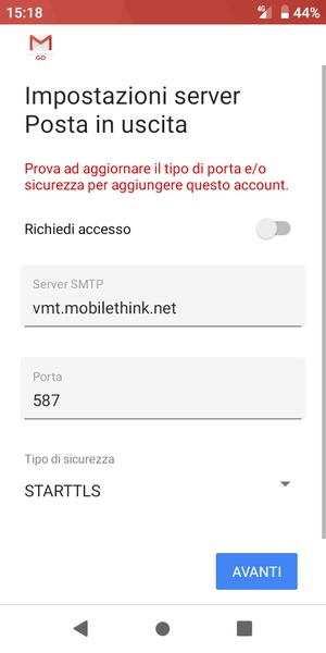 Seleziona Tipo di sicurezza