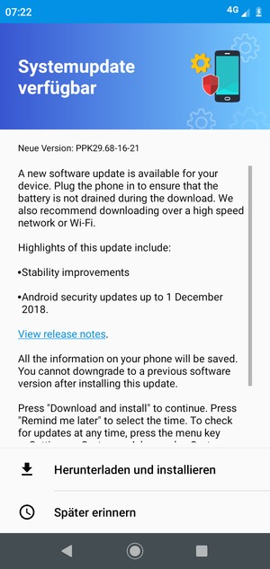 Falls Ihr Handy nicht aktualisiert ist, wählen Sie Herunterladen und installieren