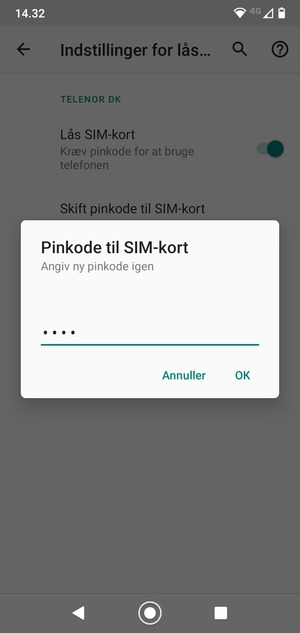 Bekræft din nye pinkode til SIM-kort og vælg OK