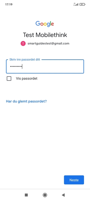 Skriv inn Gmail passord og velg Neste