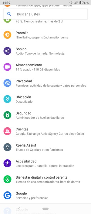 Desplácese y seleccione Seguridad