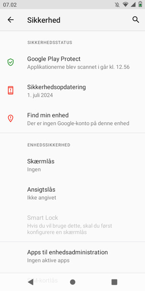 For at aktivere din skærmlås, gå til menuen Sikkerhed og vælg Skærmlås