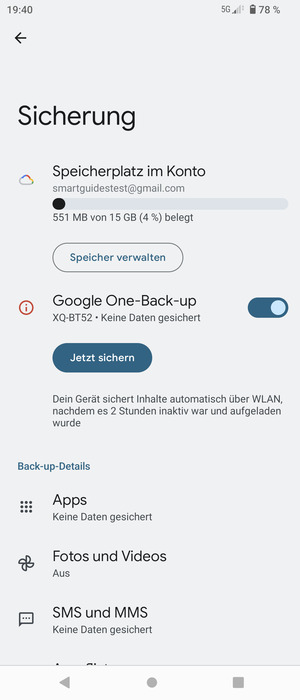 Wählen Sie Speicherplatz im Konto