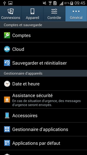 Sélectionnez Comptes