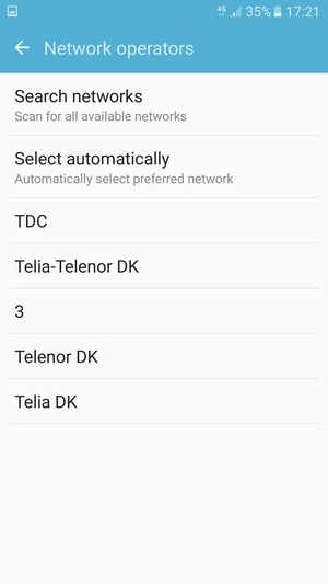 Select a network operator from the list