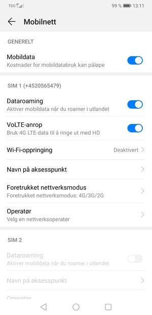 Slå Dataroaming på eller av
