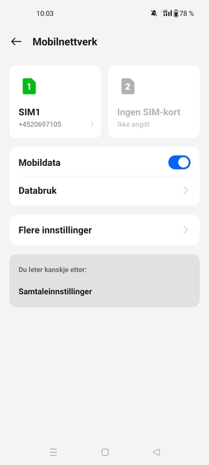 Velg SIM1 eller SIM2