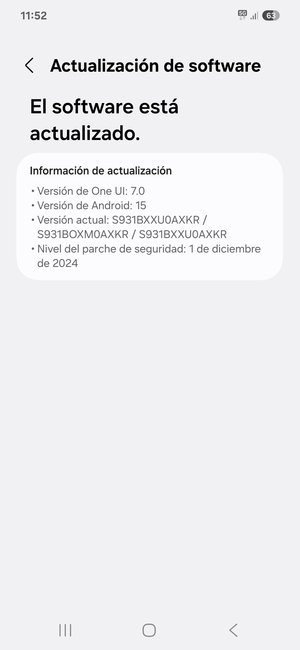 Si su teléfono está actualizado, verá la siguiente pantalla