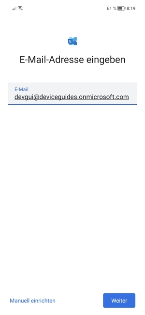 Geben Sie Ihre E-Mail-Adresse ein und wählen Sie Manuell einrichten