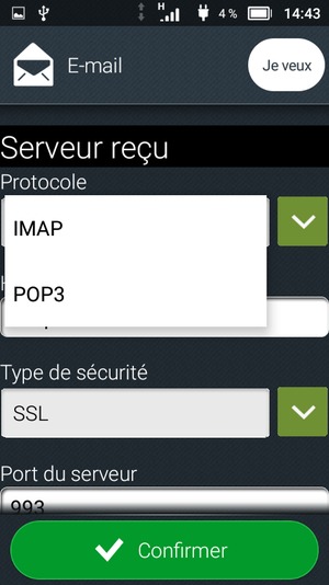 Sélectionnez IMAP ou POP3