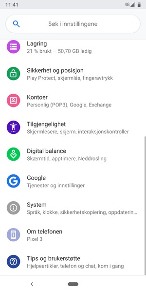 Gå tilbake til Innstillinger-menyen og velg Kontoer