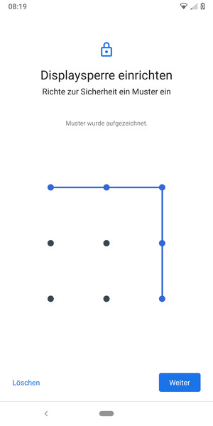Zeichnen Sie ein Entsperrmuster und wählen Sie Weiter