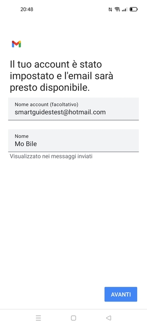 Scegli un nome per il tuo account e inserisci il tuo nome. Seleziona AVANTI