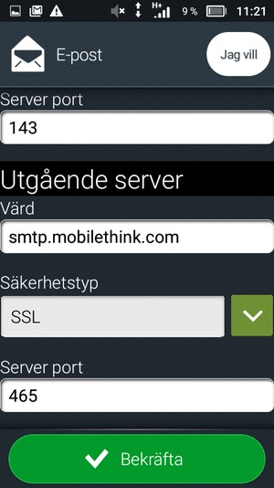 Scrolla ner och ange Exchange-serveradress. Välj Bekräfta