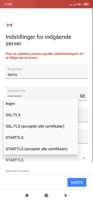 Vælg Ingen og vælg NÆSTE
