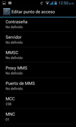 Desplácese hacia abajo e introduzca la información MMS