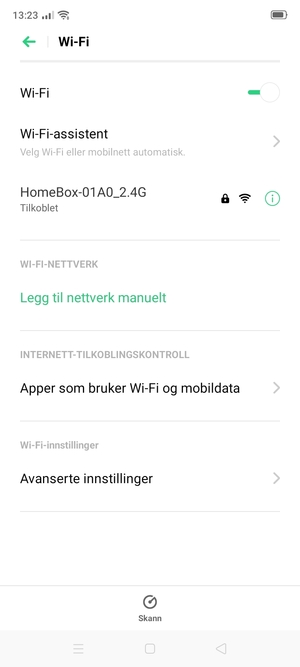 Du er nå koblet til Wi-Fi-nettverket