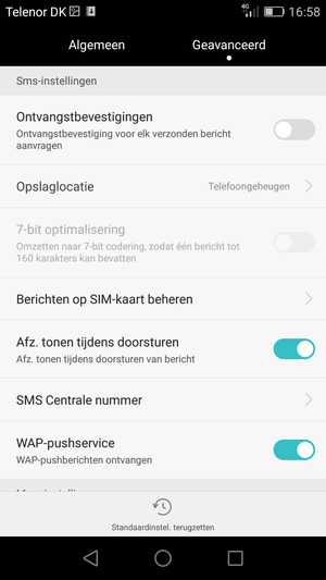 Scroll naar en selecteer SMS Centrale nummer