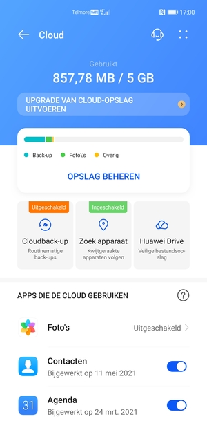 Selecteer de diensten waarvan u een back-up wilt maken