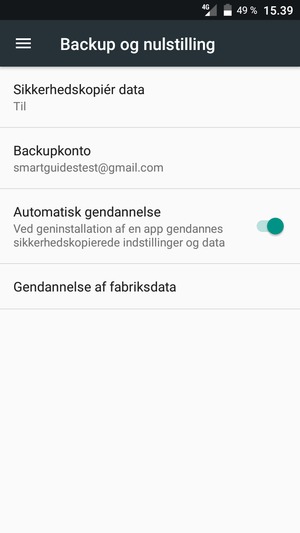 Vælg Backupkonto