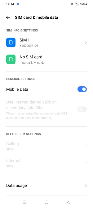 Select SIM1 or SIM2