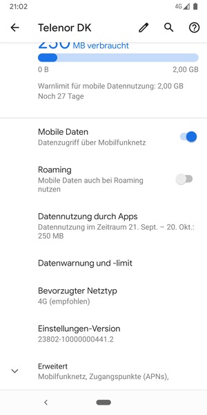 Scrollen Sie und wählen Sie Erweitert